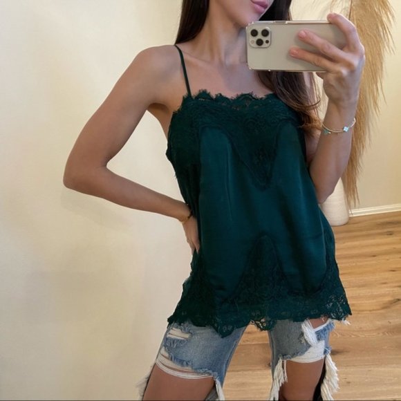 Sincerely Yours Satin Lace Tank | Green - Picture 3 of 7